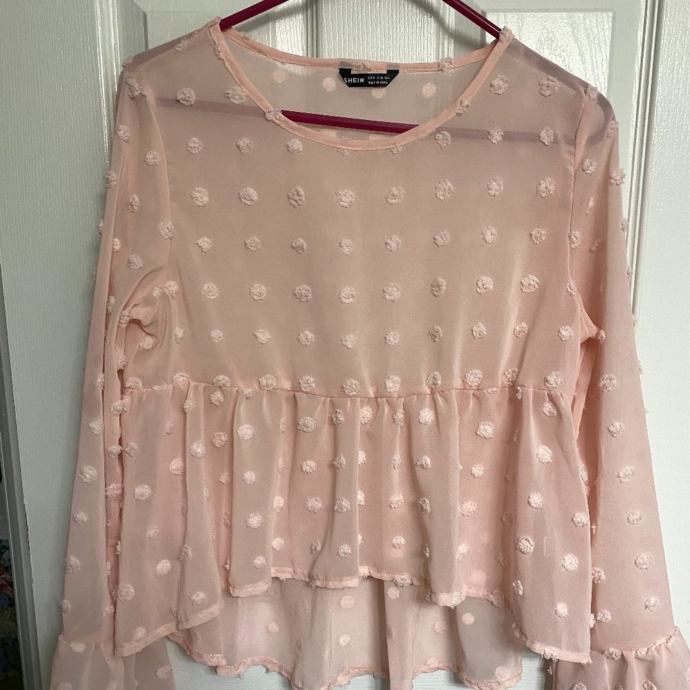 Lk New SHEIN Baby Doll Pink Chiffon top-Med